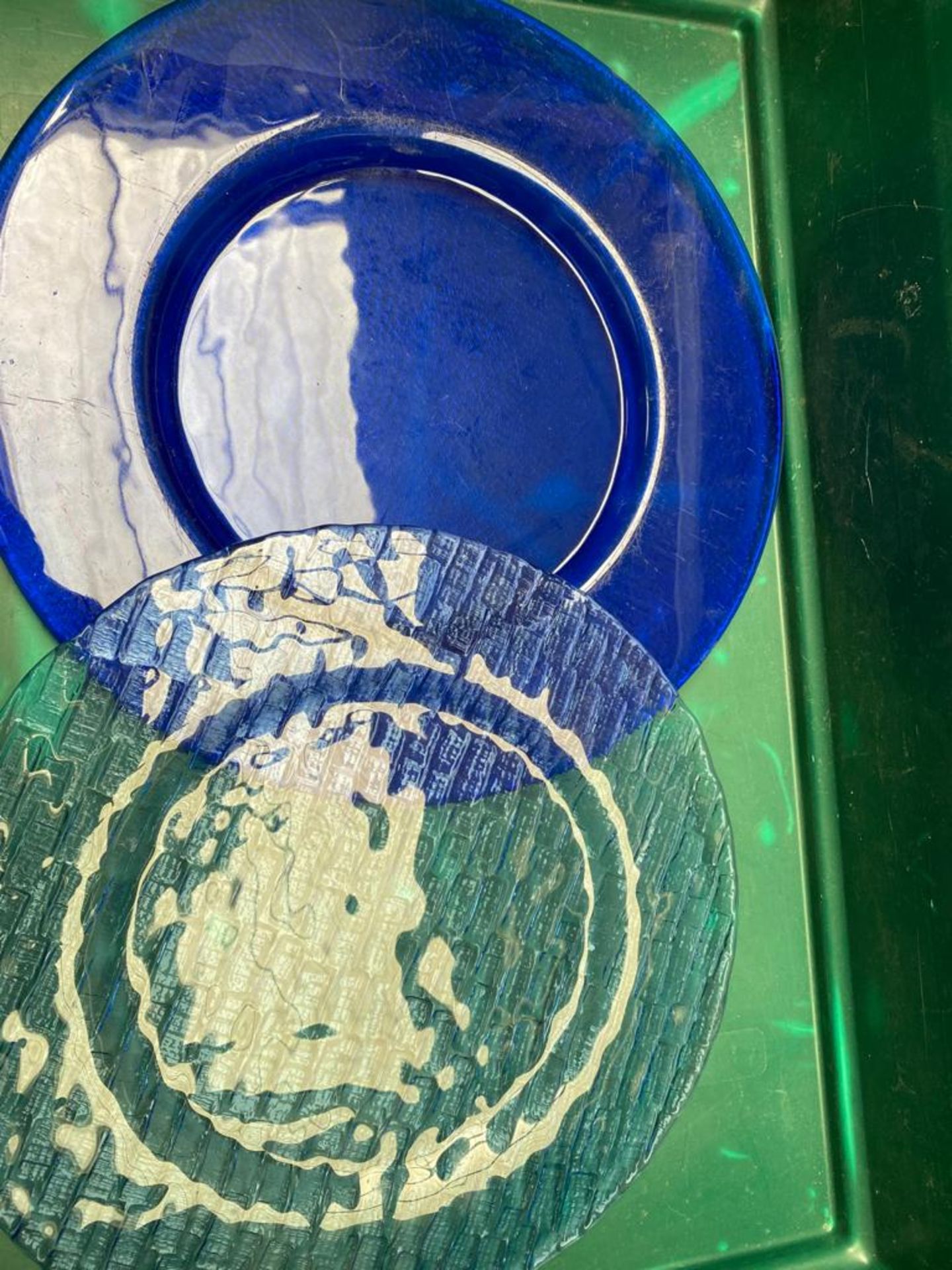 29 x blue glass charge plate 13inch Collection From Waltham Abbey - EN9 1FE on 19th and 20th May 9am