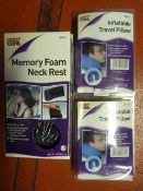 *Memory Foam Neck Rest, and 2 Inflatable Travel Pi