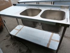 *Stainless Steel Double Sink with Shelf - Unused 1.5m x 60cm