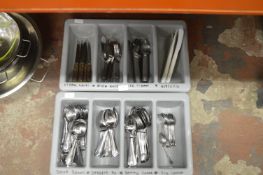 Tray of Cutlery; Steak Knives, Spoons, Forks, Ice