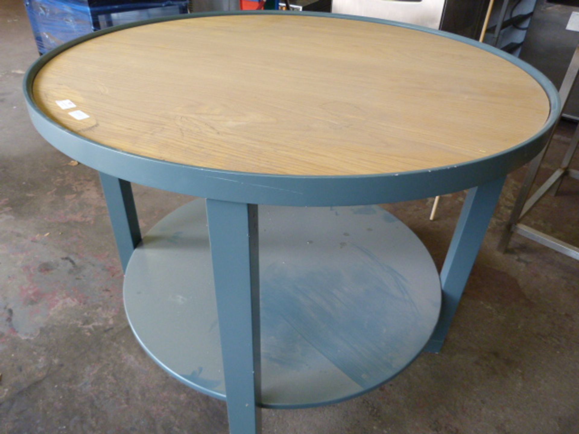 *Painted Round Table with Shelf & Wood Effect Top 1.03m Diameter x 86cm High