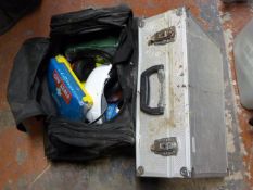 Metal Tool Case and a Bag of Safety Equipment Including First Aid Kits, Hardhat, etc..