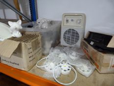 Fan Heaters, Assorted Glassware, Towel Ring and Unglazed Pottery Items