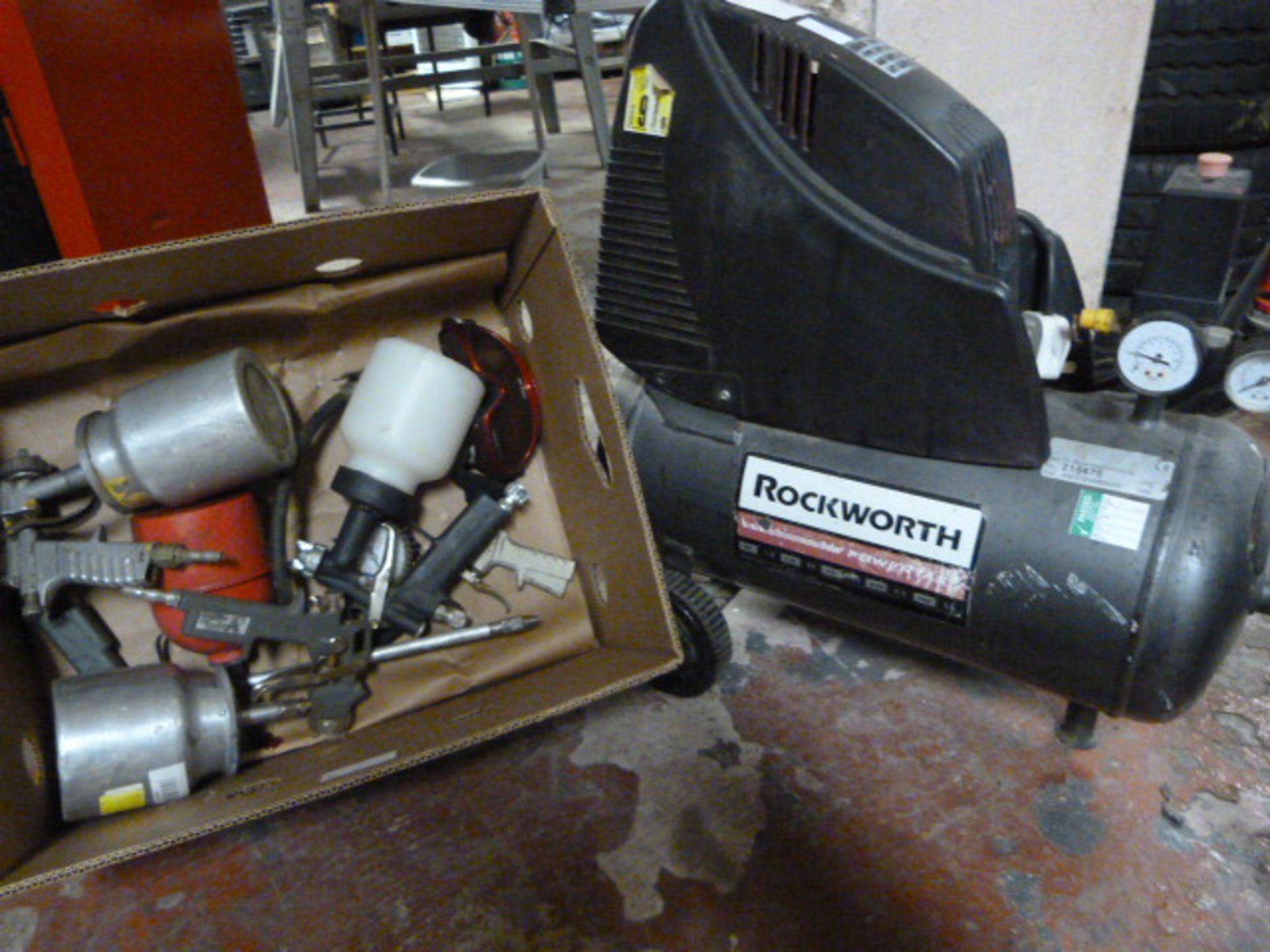Rockworth Power Fast Compressor with Box of Spray Guns etc