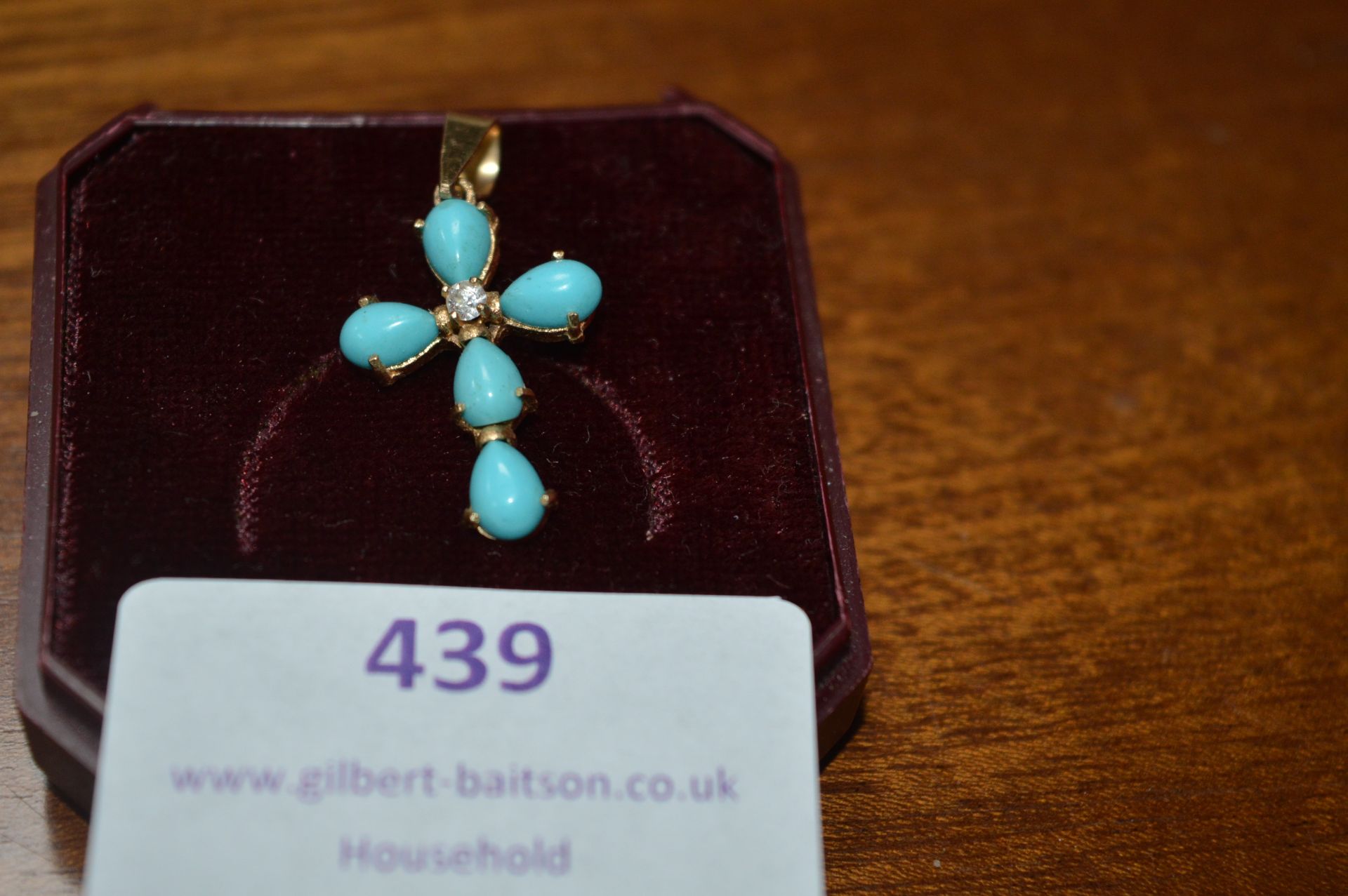 14k Gold Cross with Turquoise - Marked 585 ~1.8g