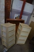 Two Plastic Drawer Units and Bookshelves