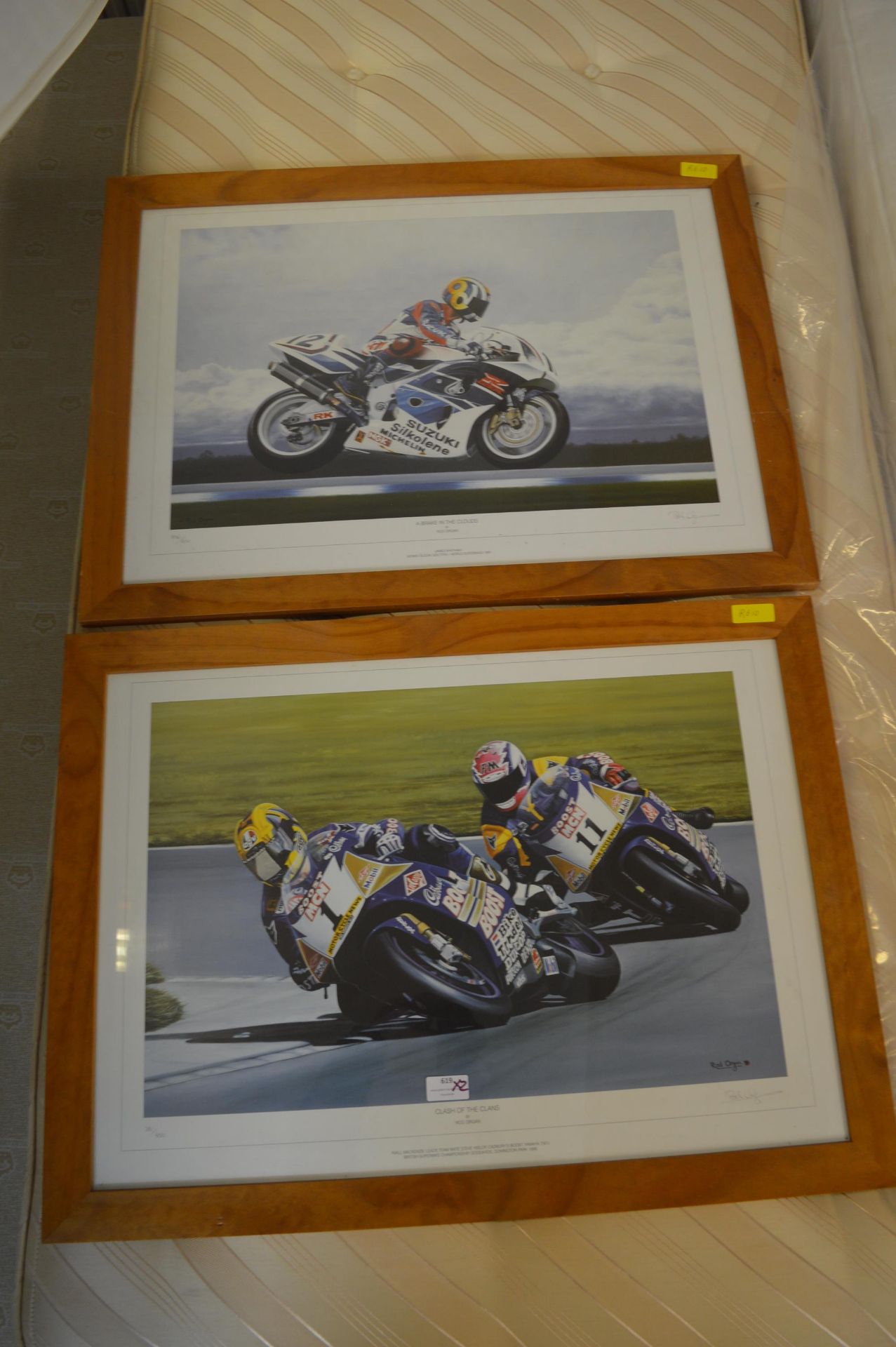 Pair of Signed & Framed Motorcycle Prints