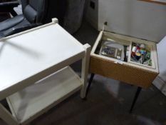 Retro Melamine Topped Sewing Table with Contents. and a White Painted Trolley