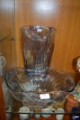 Large Studio Glass Vase and Matching Bowl