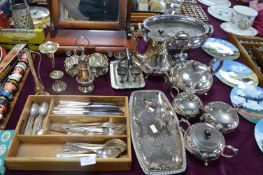 Plated Tea Set plus Cutlery Tray and Contents