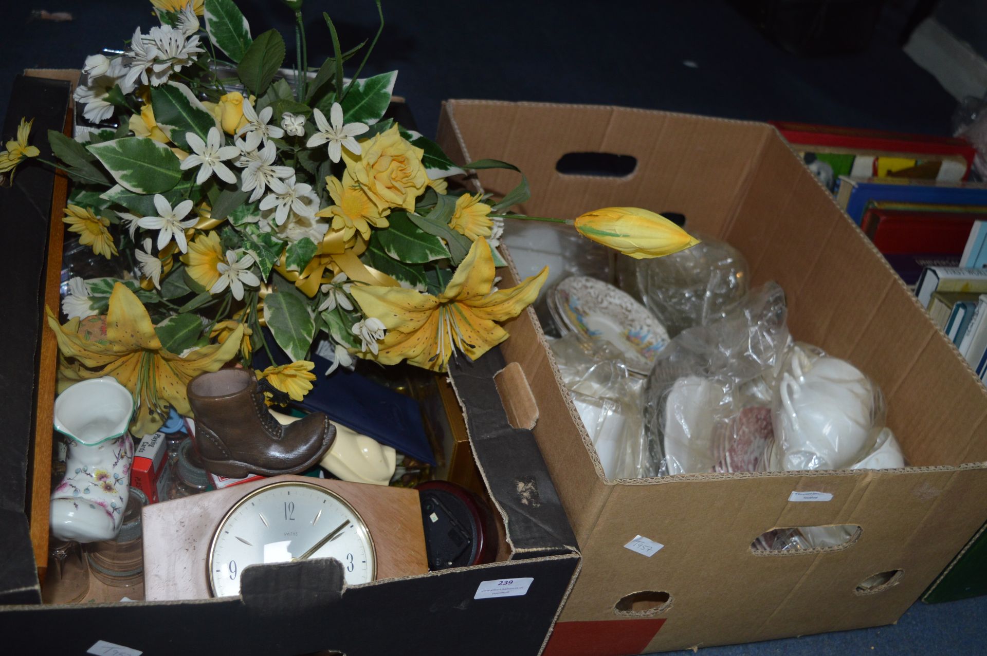 Two Boxes of Decorative Pottery, Artificial Flower