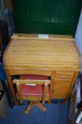 Vintage Child's Roll Top Desk plus Swivel Chair