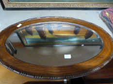 Oval Beveled Edged Oak Framed Mirror