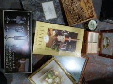 Mixed Lot Including Wine Glasses, Prints, Jewellery Box, Clock, etc.