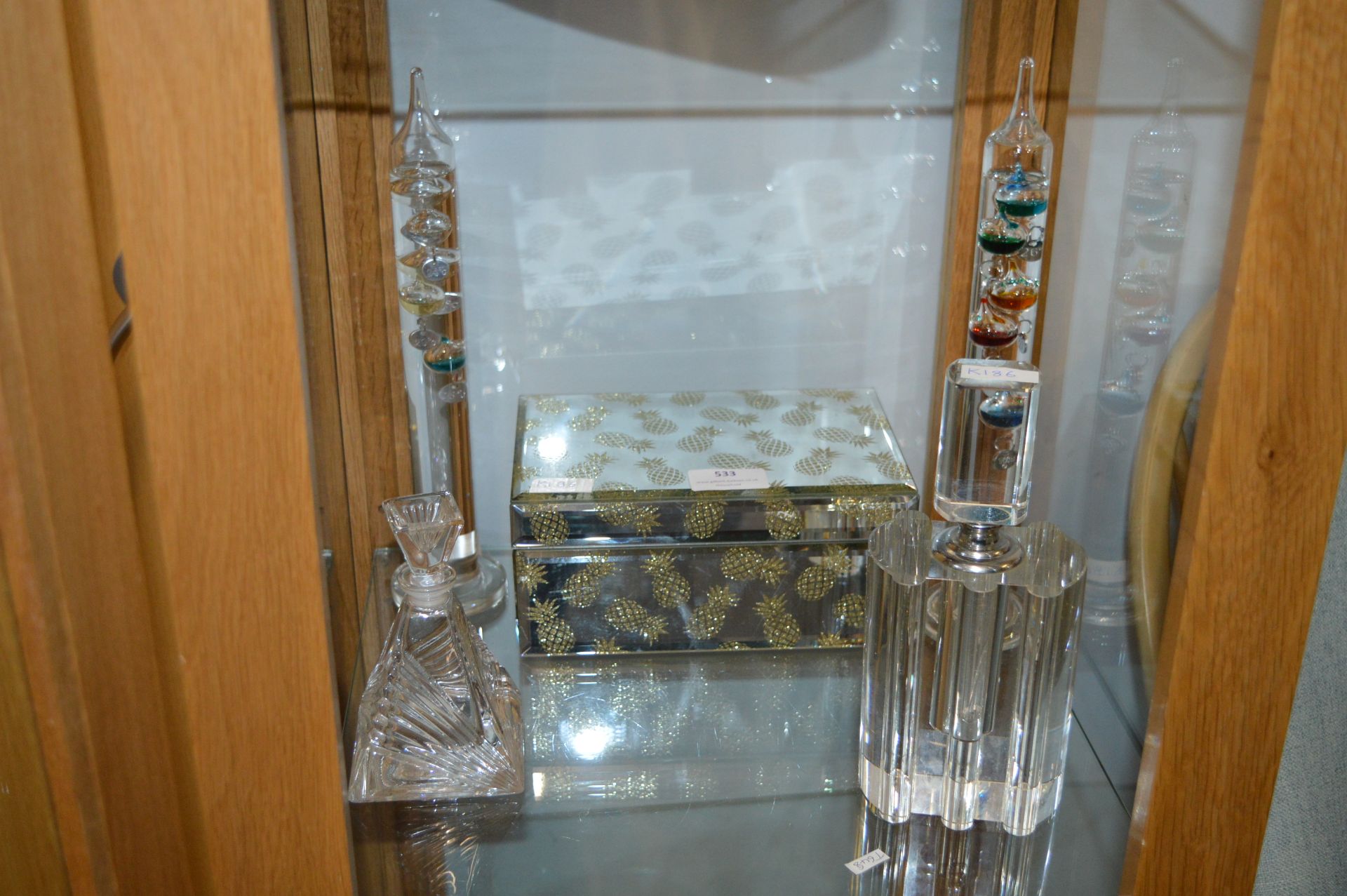 Decorative Glassware; Bottles, Trinket Box, etc.