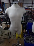 * fabric male upper body on chrome stand with castors