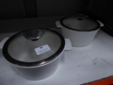 * 2 x small white cooking pots with lids