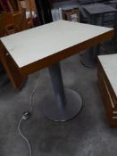 * 4 x square tables with S/S bases and white tops. 600w x 600d x 750h