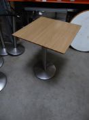 * 5 x square tables with pedestal bases and wood effect tops. 600w x 600d x 730h