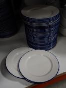 * approx 40 x white small plates with blue rim