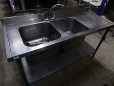 * S/S double sink with right hand drainer and taps with undershelf. 1500w x 600d x 900h