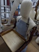 * very unusual and qwirky upper body mannequin with appron, hawking tray and wooden arms