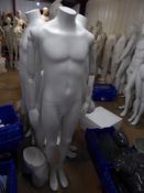 * white male mannequin - glass stand - unusual arms