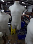 * fabric male upper body on chrome stand with castors