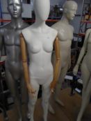 * white female mannequin - unusual hand/arms - glass stand