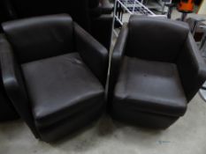 * 2 x brown leather easy chairs