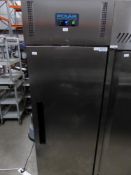 * Polar S/S upright fridge on castors - working. 660w x 820d x 2000h