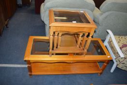 Nest of Three Tables and a Matching Glass Topped C