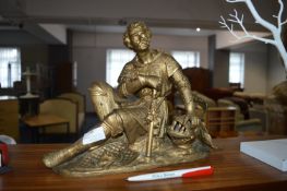 Solid Brass Figure of a Seated Knight