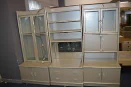 Three Light Grey Wall Units with Glazed Cabinets