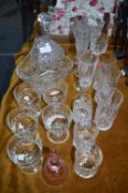 Cut Glass Crystal Decanter, Tumblers, and Assorted