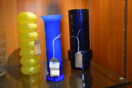 Three Retro Blue Vases Including One by Anne Hilss