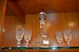 Cut Glass Crystal Decanter and Four Sherry Classes