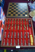 Boxed Cast Metal Chess Set and Board