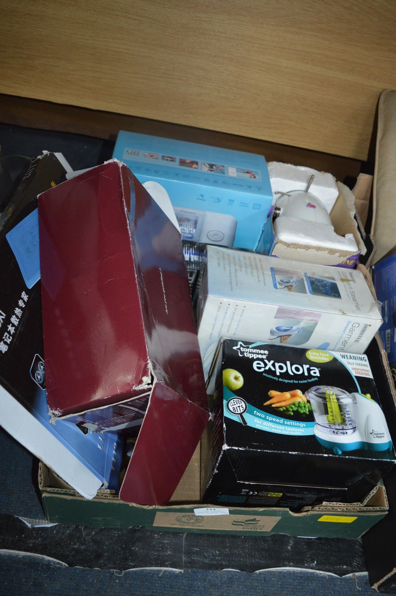 Box of Electrical Goods Including Mini Sewing mach