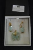 Jade Elephant Pendant and Matching Earrings with 9