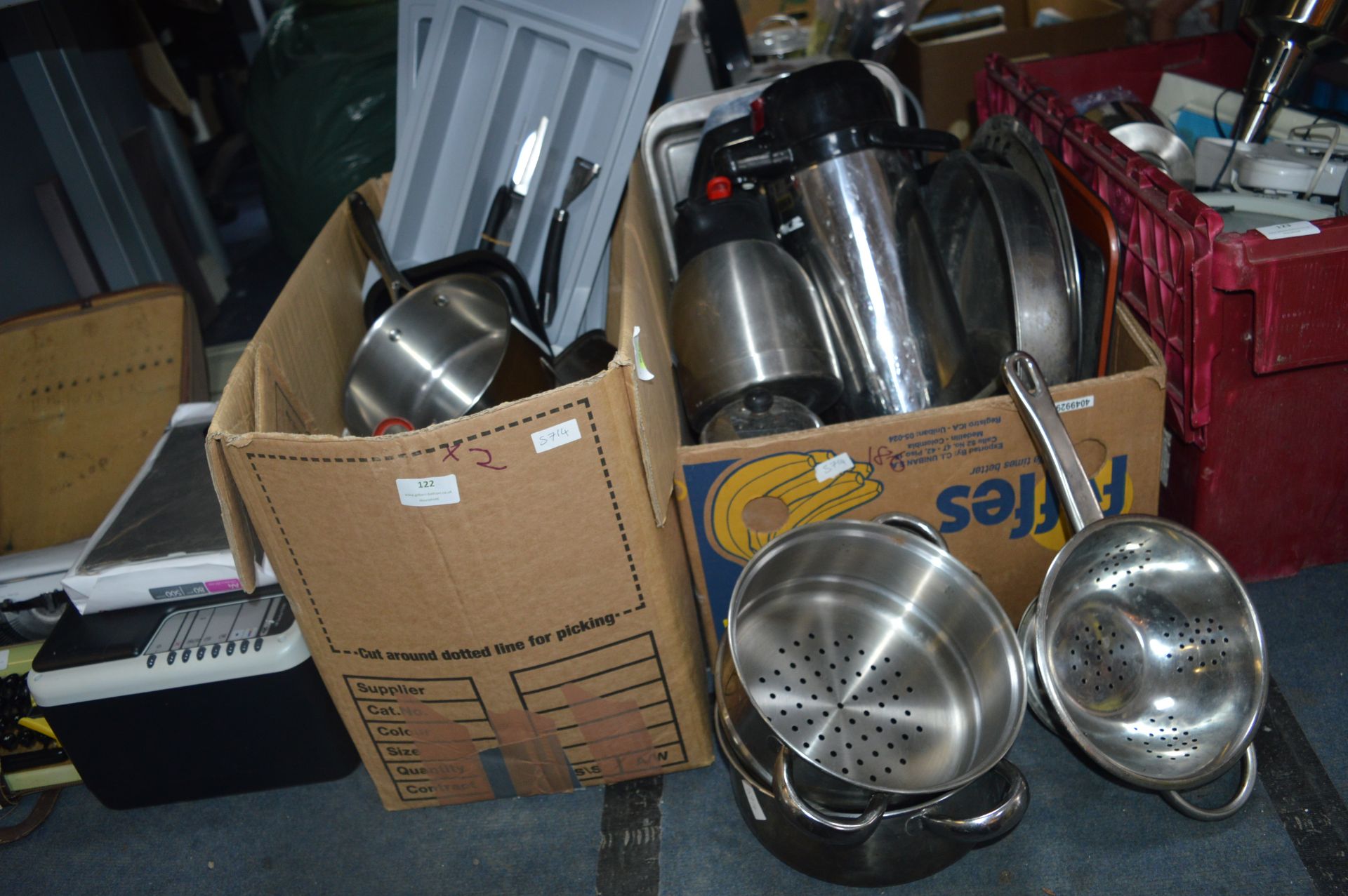 Two Boxes of Stainless Steel Kitchenware