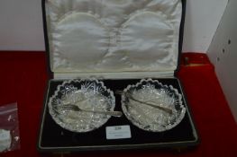 Pair of Cut Glass Crystal Pickle Dishes with Hallm