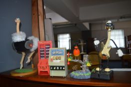 Humorous Ornaments Including Ostrich Guitar, Fruit