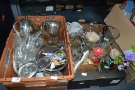 Two Boxes of Household Goods, Decorative Items, Gl