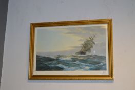 Gilt Framed Print of a Sailing Ship - Glory of the