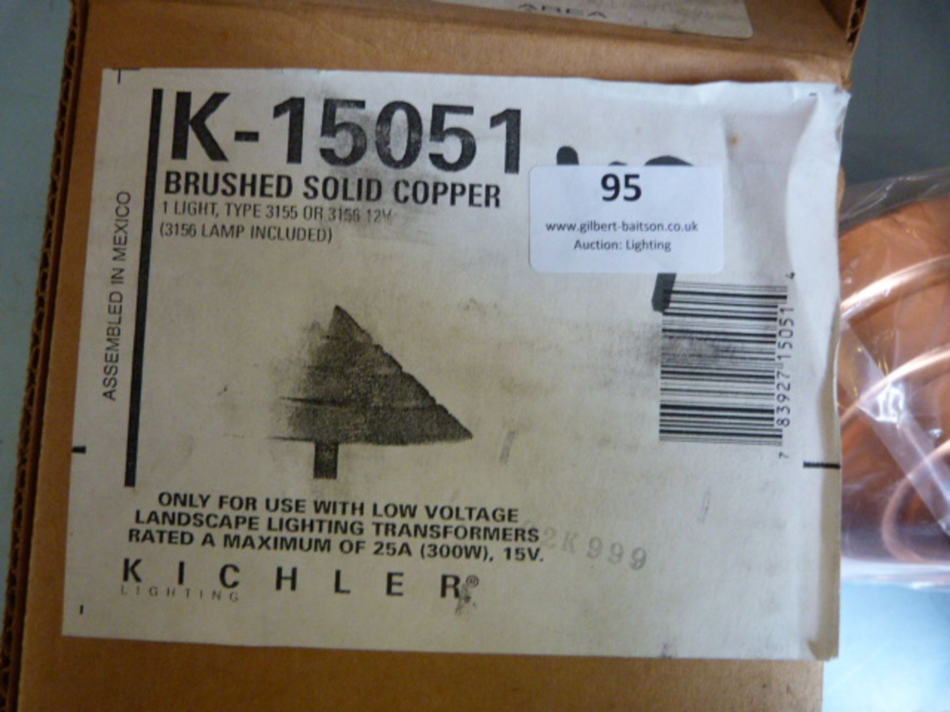 *K-15051 Brushed Sloid Copper Light Fitting Type: 3155 or 3156 12v