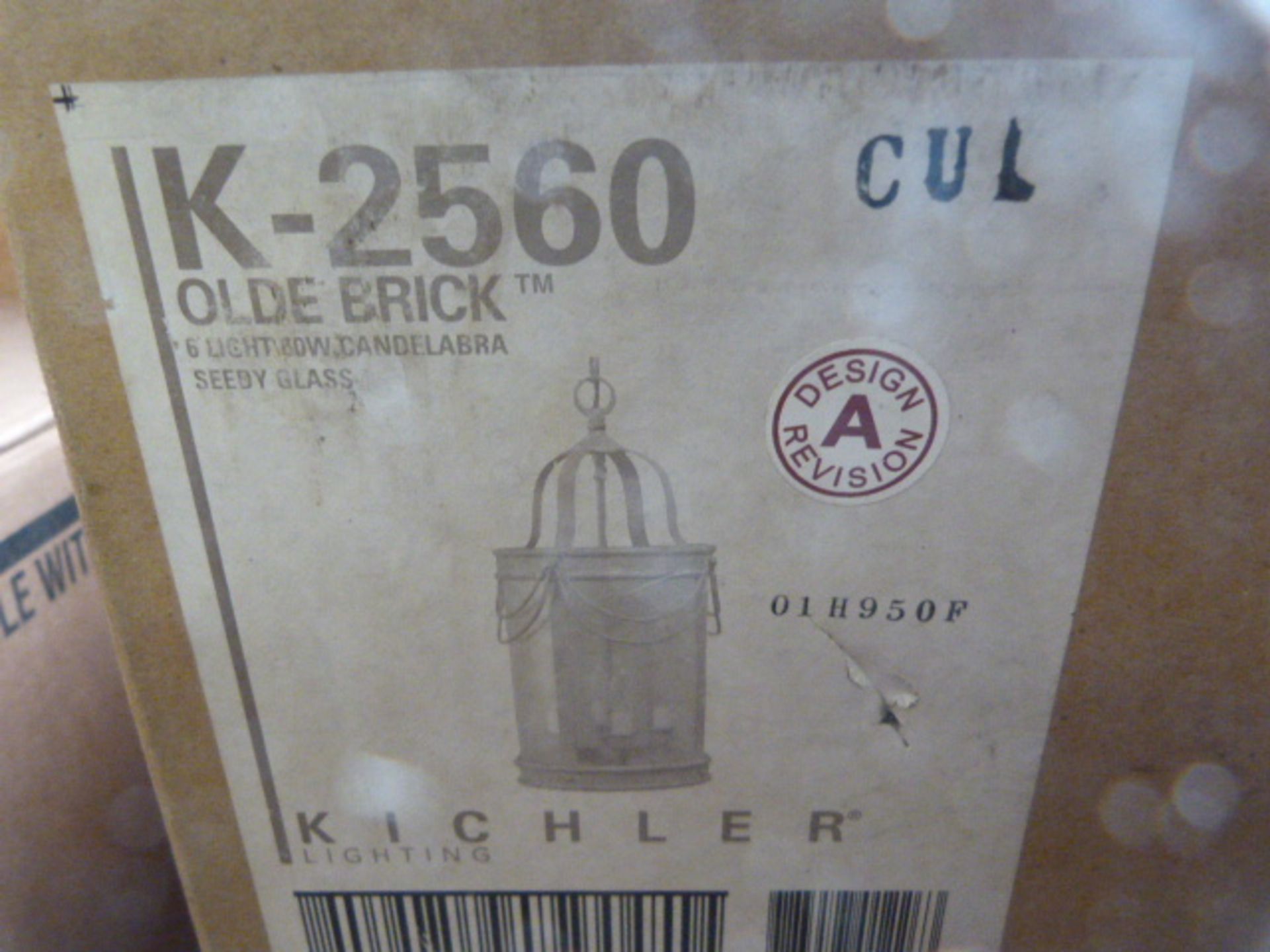 *K-2560 Old Brick Six Light Candelabra with Seedy Glass - Image 3 of 3