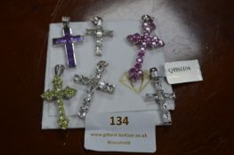 Six Gemphoria Sterling Silver Crucifixes with Assorted Gemstones