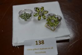 Three Gemphoria 925 Sterling Silver Rings with Green Gemstones