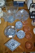 1930's Coloured Glass Tabletop Flower Displays etc